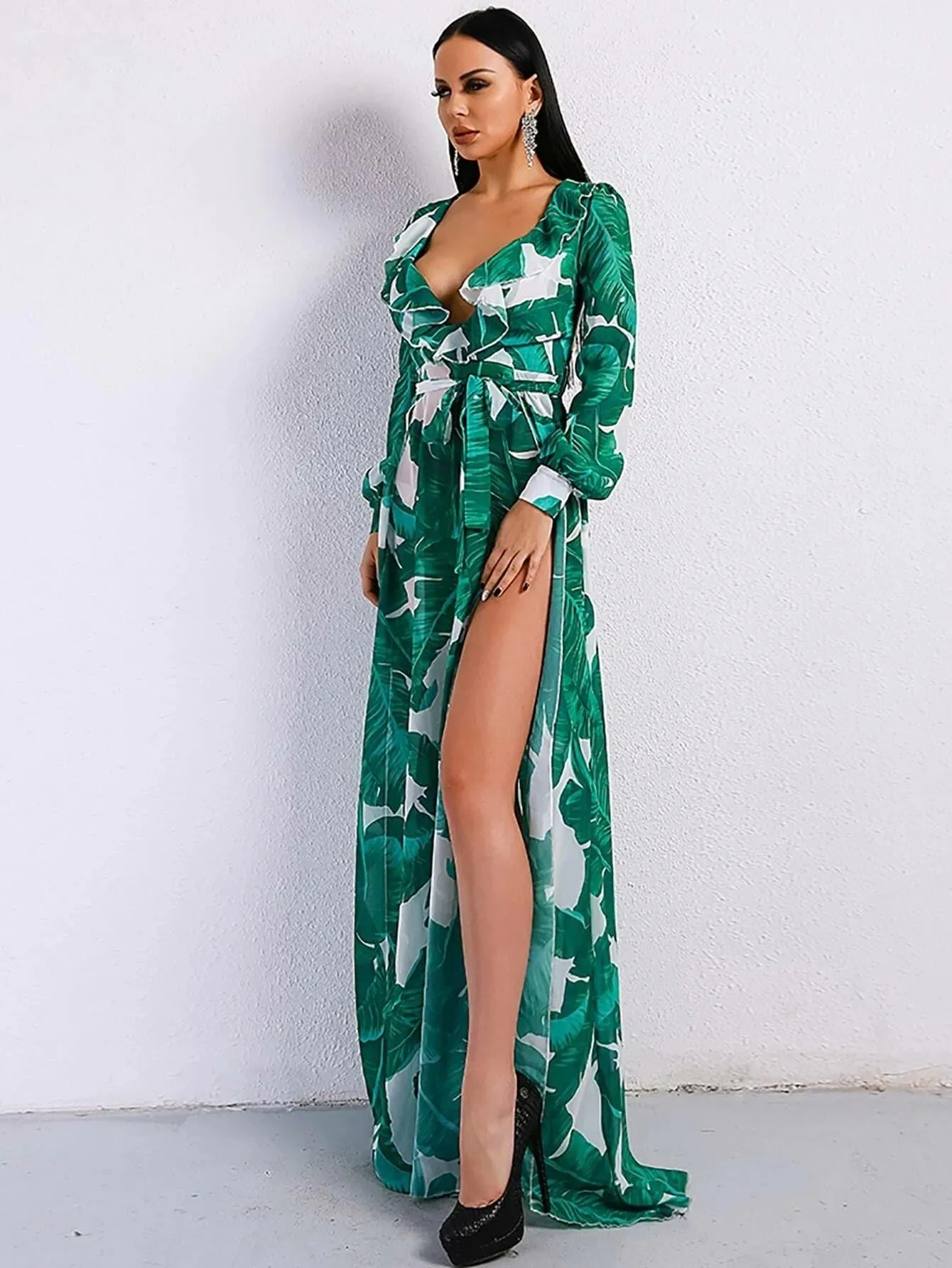 Missord Resort Greenleaf Print Maxi Dress FT9106