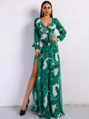 Missord Resort Greenleaf Print Maxi Dress FT9106