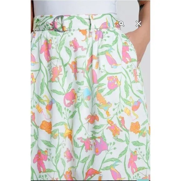 ModCloth Midi Skirt Women Tropical Print Multicolor Belted Kitch Lined | 8 EUC