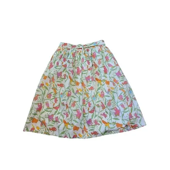 ModCloth Midi Skirt Women Tropical Print Multicolor Belted Kitch Lined | 8 EUC