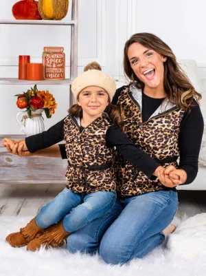 Mommy and Me Top and Leopard Hoodie Vest Set