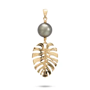 Monstera Tahitian Black Pearl Pendant in Gold - 23mm