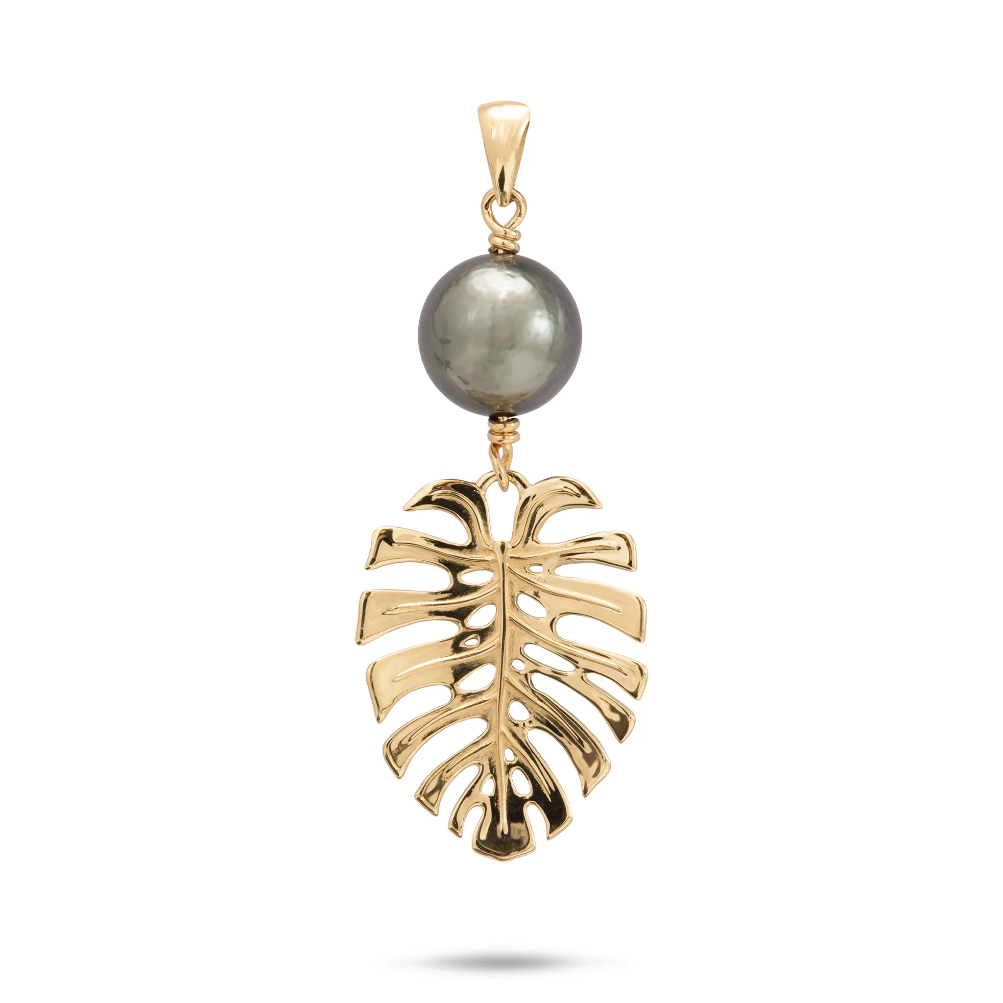 Monstera Tahitian Black Pearl Pendant in Gold - 23mm