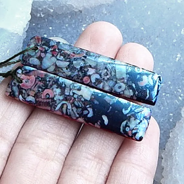 Mottled Black Crinoid Fossil Rectangle Cutstone Pendant