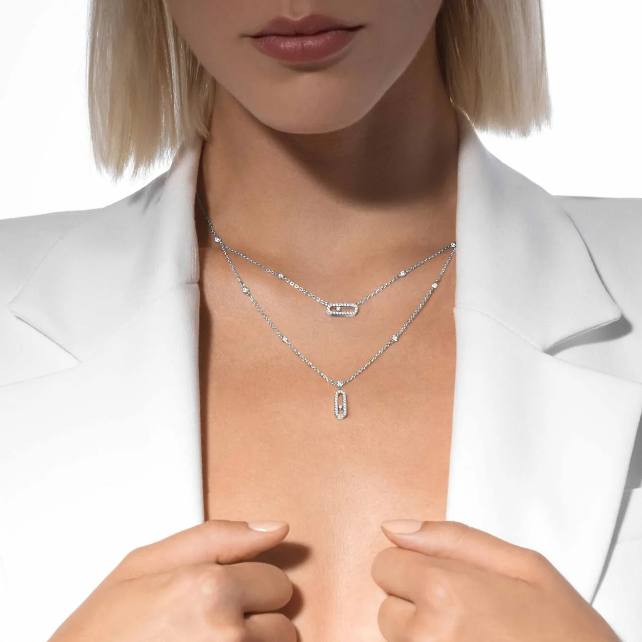 Move Uno 18K White Gold 2 Rows Pavé