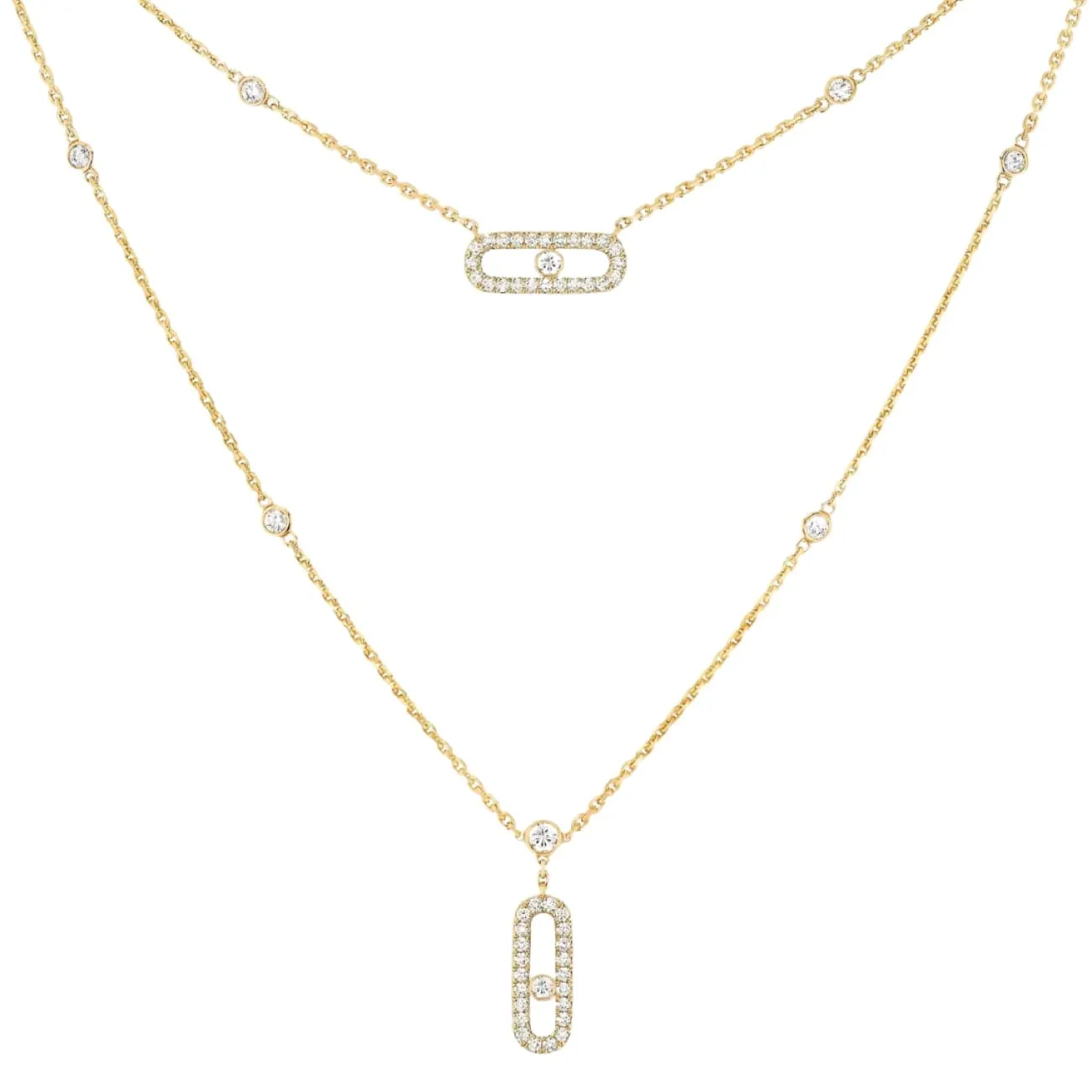Move Uno 18K Yellow Gold 2 Rows Pavé Diamond Necklace