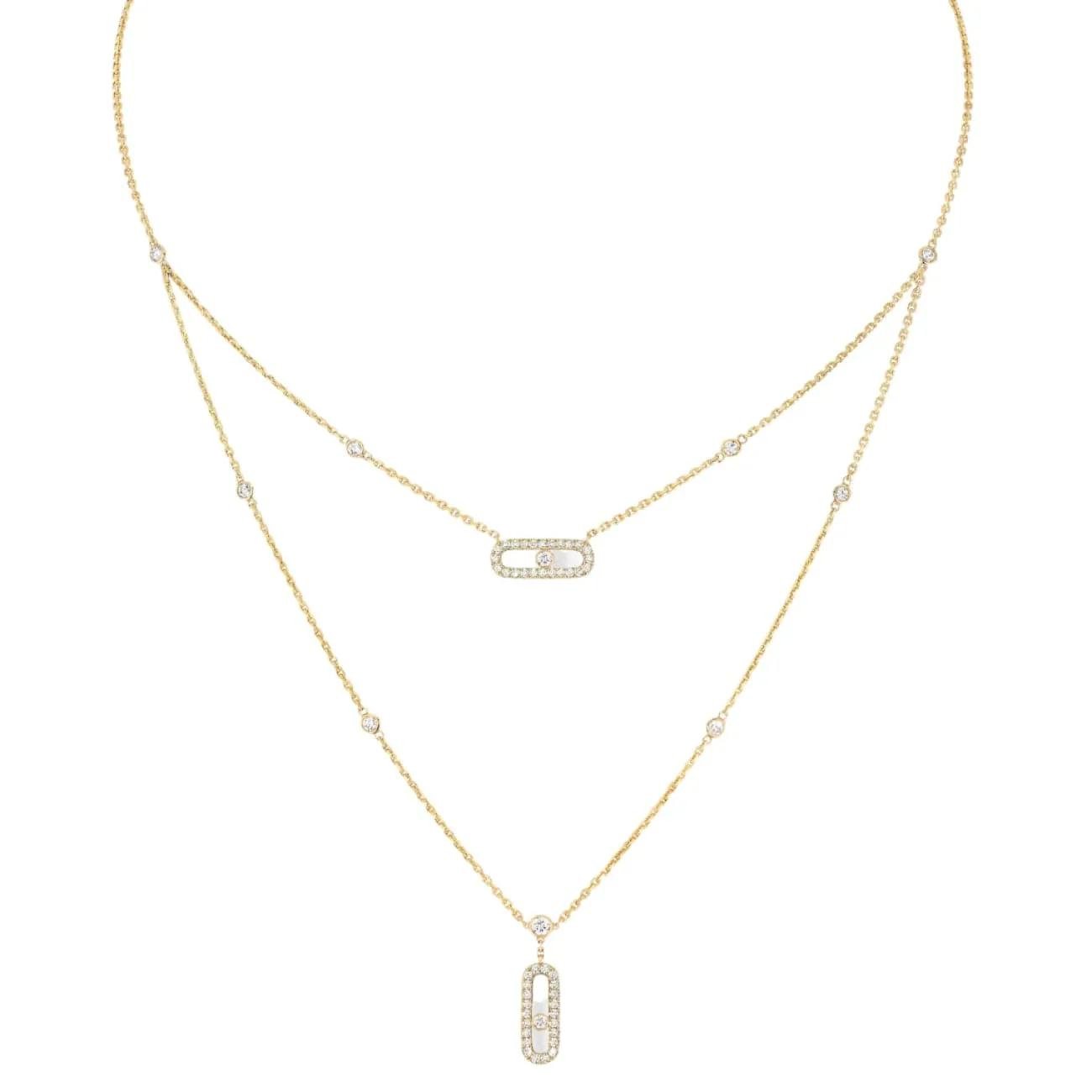 Move Uno 18K Yellow Gold 2 Rows Pavé Diamond Necklace