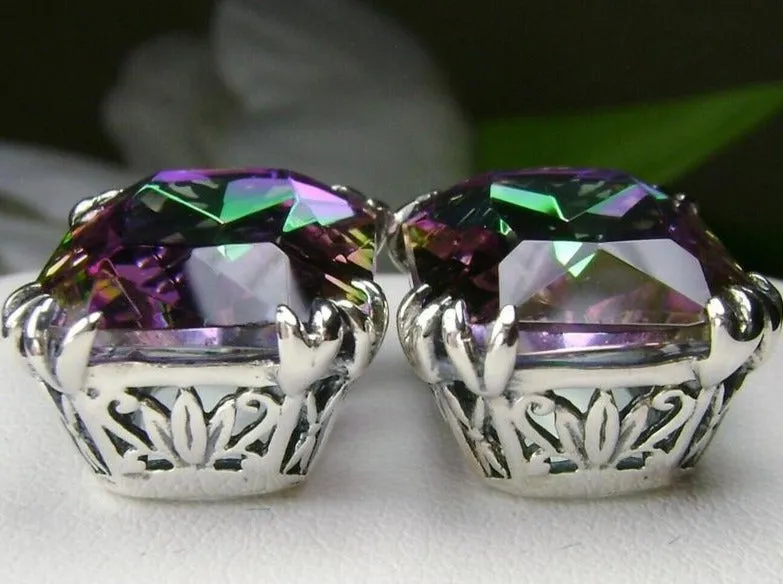 Mystic Topaz Earrings, Silver Filigree, Art Nouveau Jewelry #E109