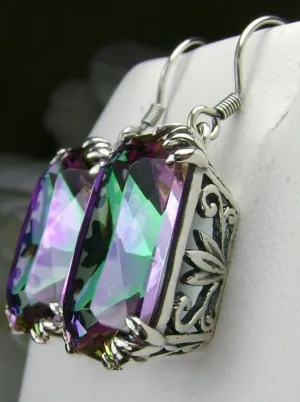 Mystic Topaz Earrings, Silver Filigree, Art Nouveau Jewelry #E109