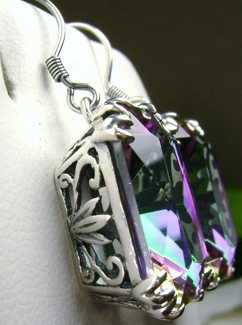 Mystic Topaz Earrings, Silver Filigree, Art Nouveau Jewelry #E109