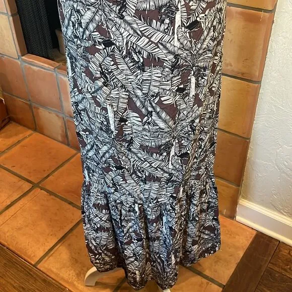 NAF NAF Brown and White Tropical Palm Print Midi/Maxi Dress, size S