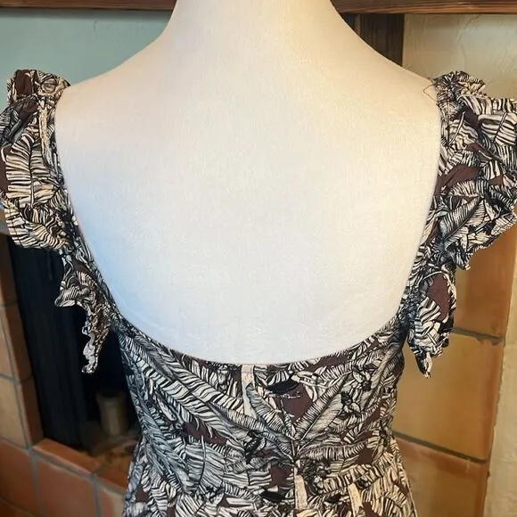 NAF NAF Brown and White Tropical Palm Print Midi/Maxi Dress, size S