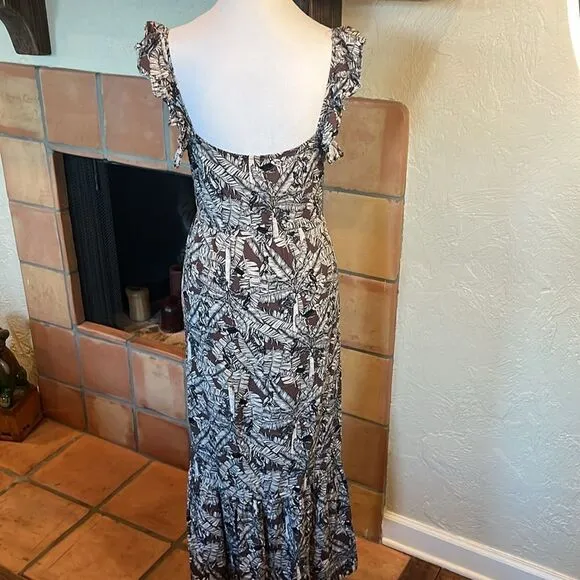 NAF NAF Brown and White Tropical Palm Print Midi/Maxi Dress, size S