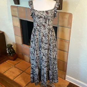 NAF NAF Brown and White Tropical Palm Print Midi/Maxi Dress, size S