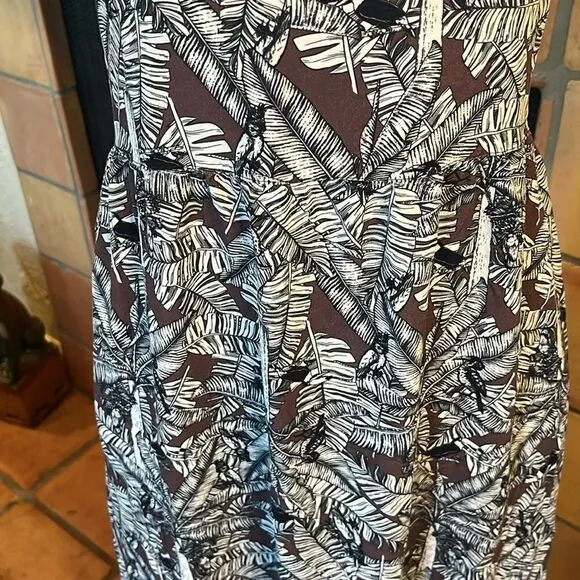 NAF NAF Brown and White Tropical Palm Print Midi/Maxi Dress, size S