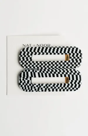 Nat   Noor - Tortoise Duo Clips Black & White Checkered