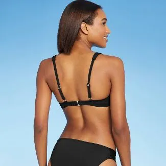 New Women's Simple Square Neck Over the Shoulder Bikini Top - Kona Sol, Black, Sz L fits 12-14! TOP ONLY!