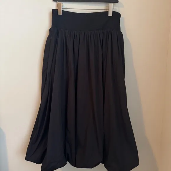 NWT Madewell Black Poplin Smocked Bubble Midi Skirt SZ L