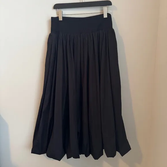 NWT Madewell Black Poplin Smocked Bubble Midi Skirt SZ L