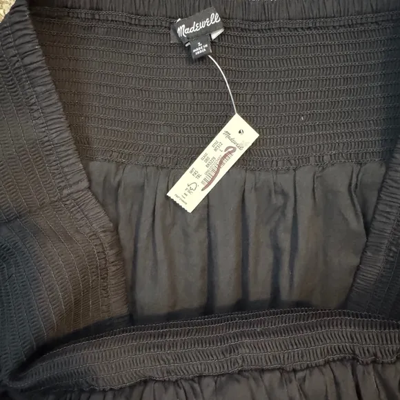 NWT Madewell Black Poplin Smocked Bubble Midi Skirt SZ L