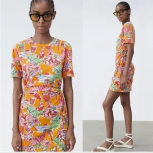 NWT Zara Tropical Jungle Dress with Cutouts
