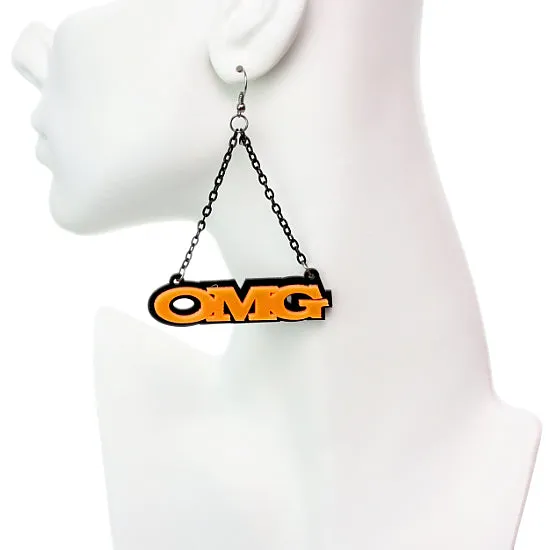 Orange OMG Triangle Drop Chain Earrings