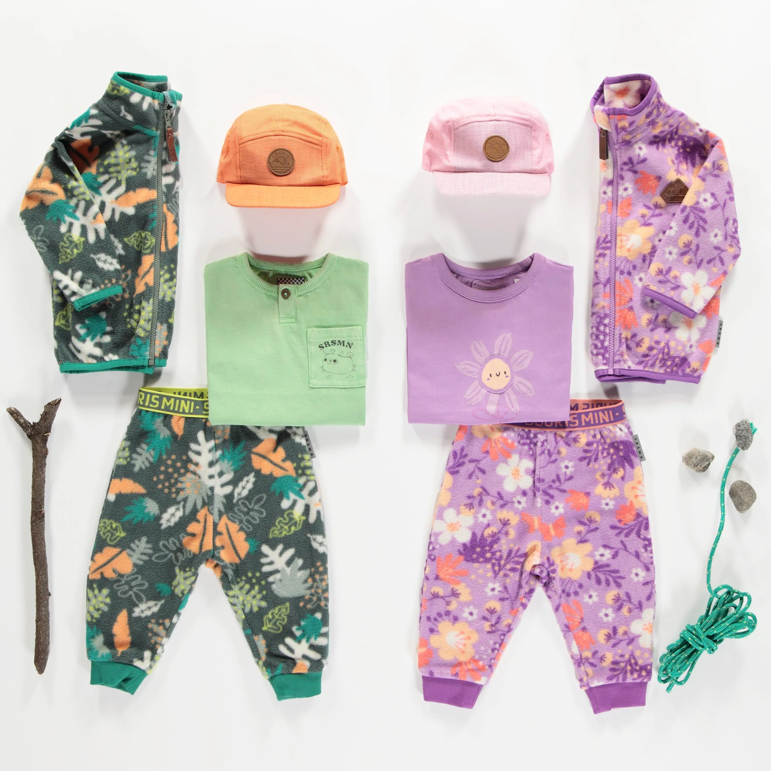 Pantalon de polar vert à motif représentant la nature, bébé || Green fleece pant with nature pattern, baby