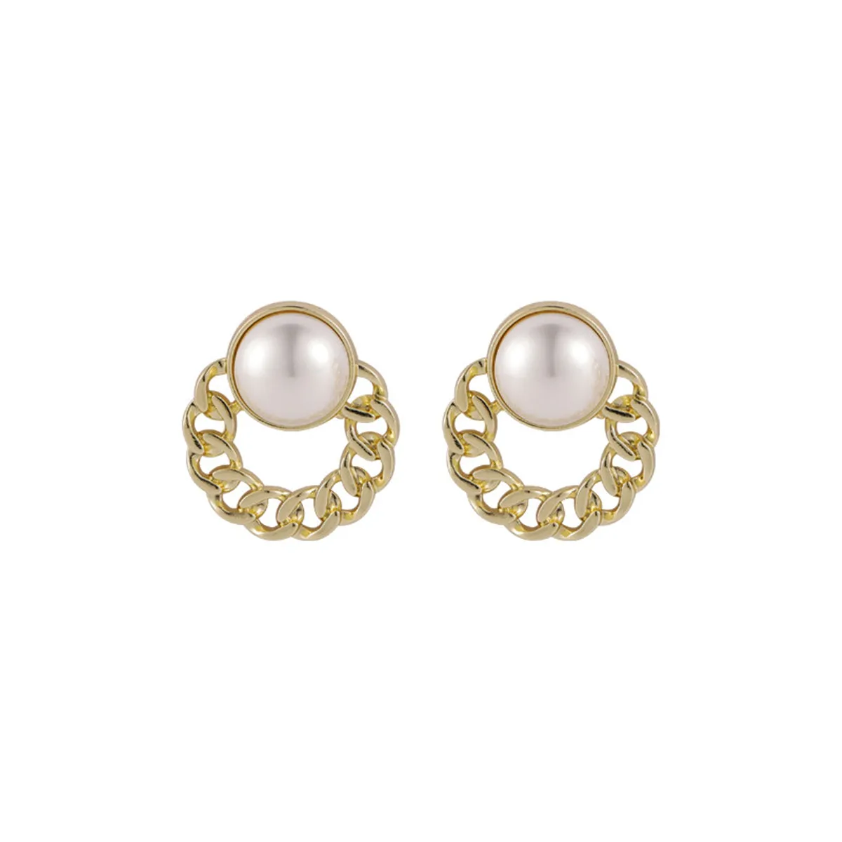 Pearl & 18K Gold-Plated Curb Round Stud Earrings