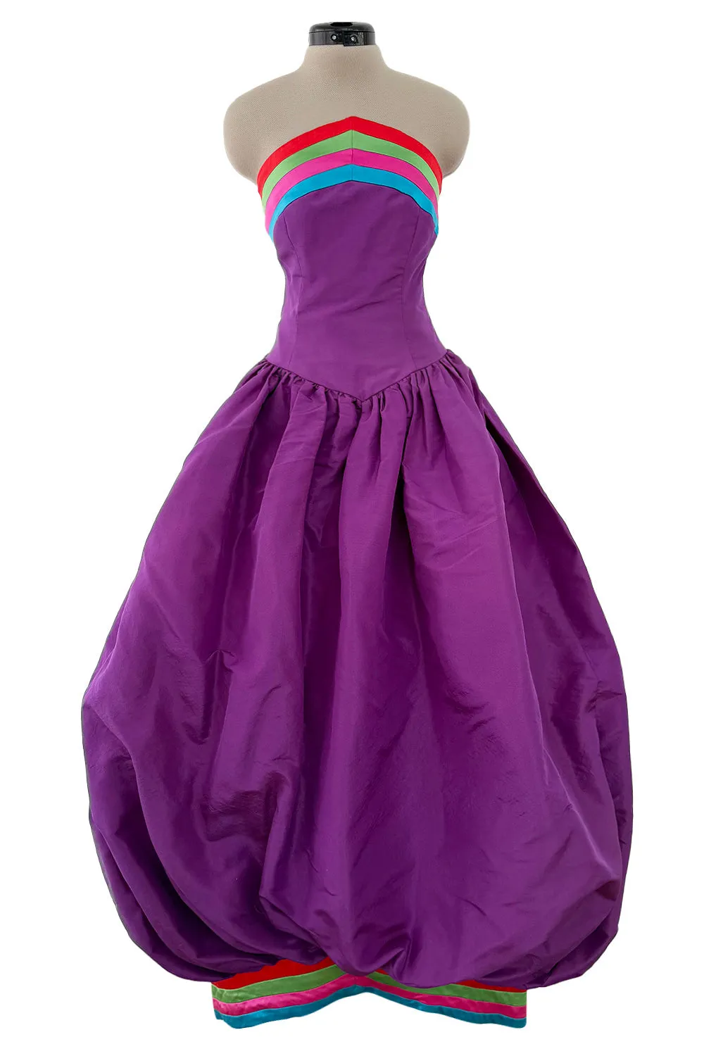 Phenomenal  Fall 1982 Valentino Purple Rainbow Silk Puff Dress