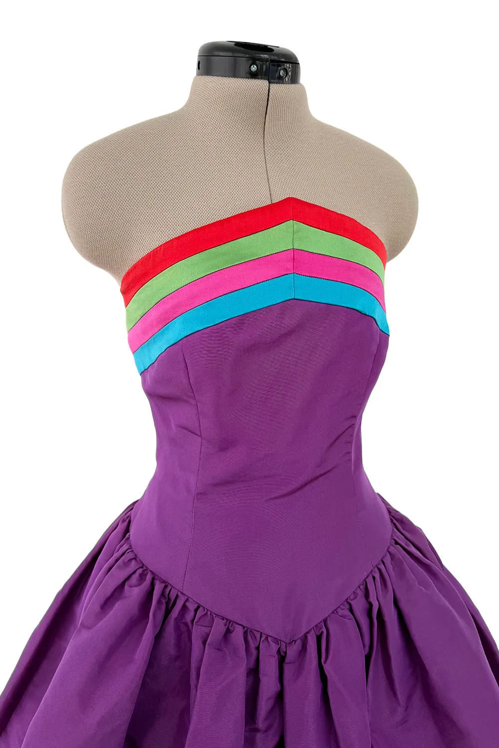 Phenomenal  Fall 1982 Valentino Purple Rainbow Silk Puff Dress