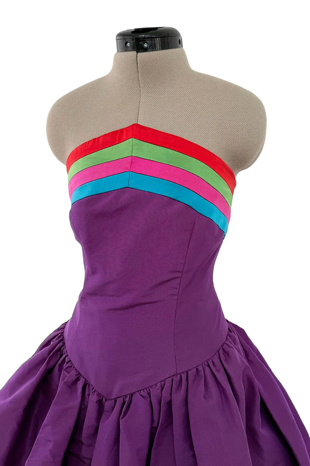 Phenomenal  Fall 1982 Valentino Purple Rainbow Silk Puff Dress