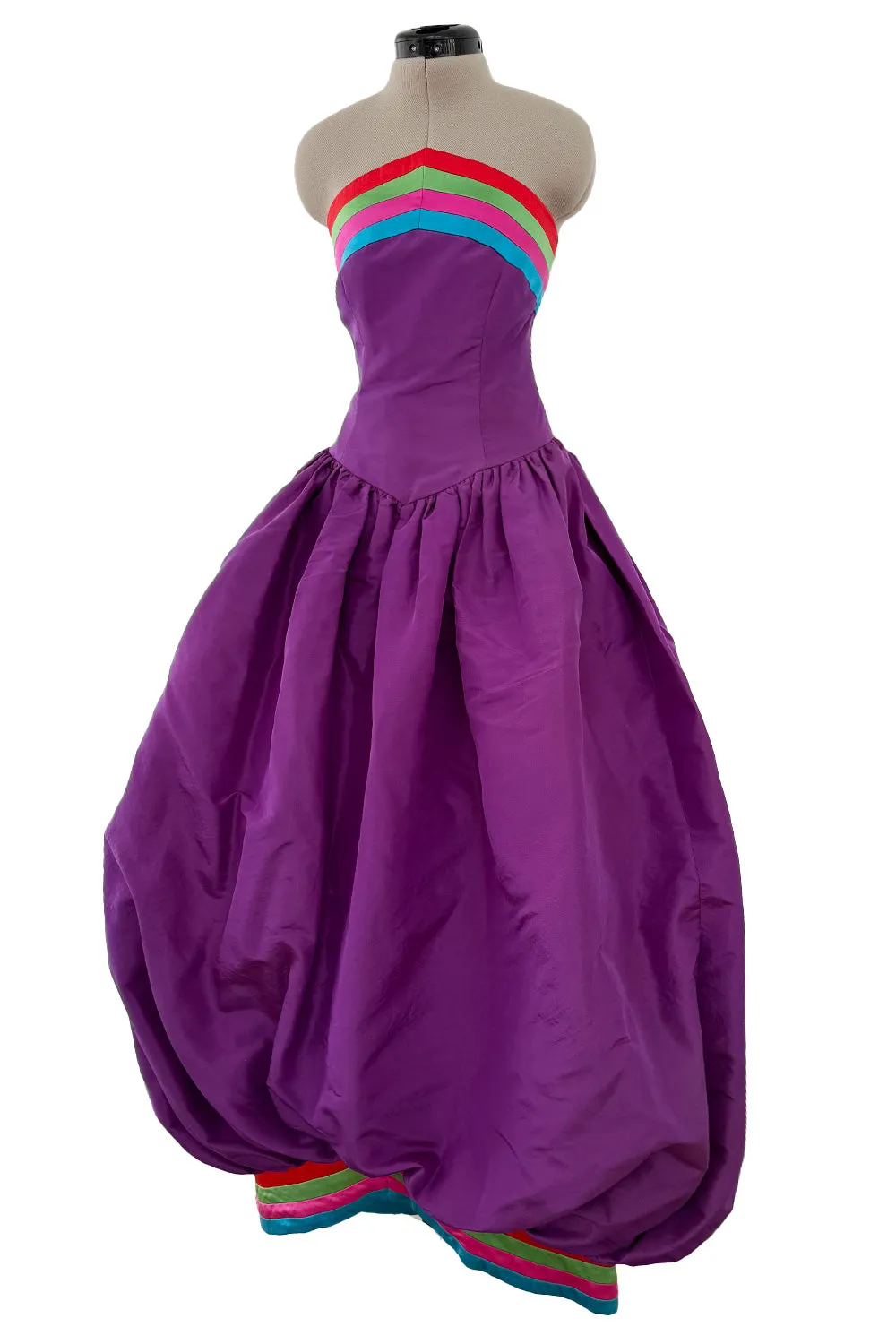 Phenomenal  Fall 1982 Valentino Purple Rainbow Silk Puff Dress