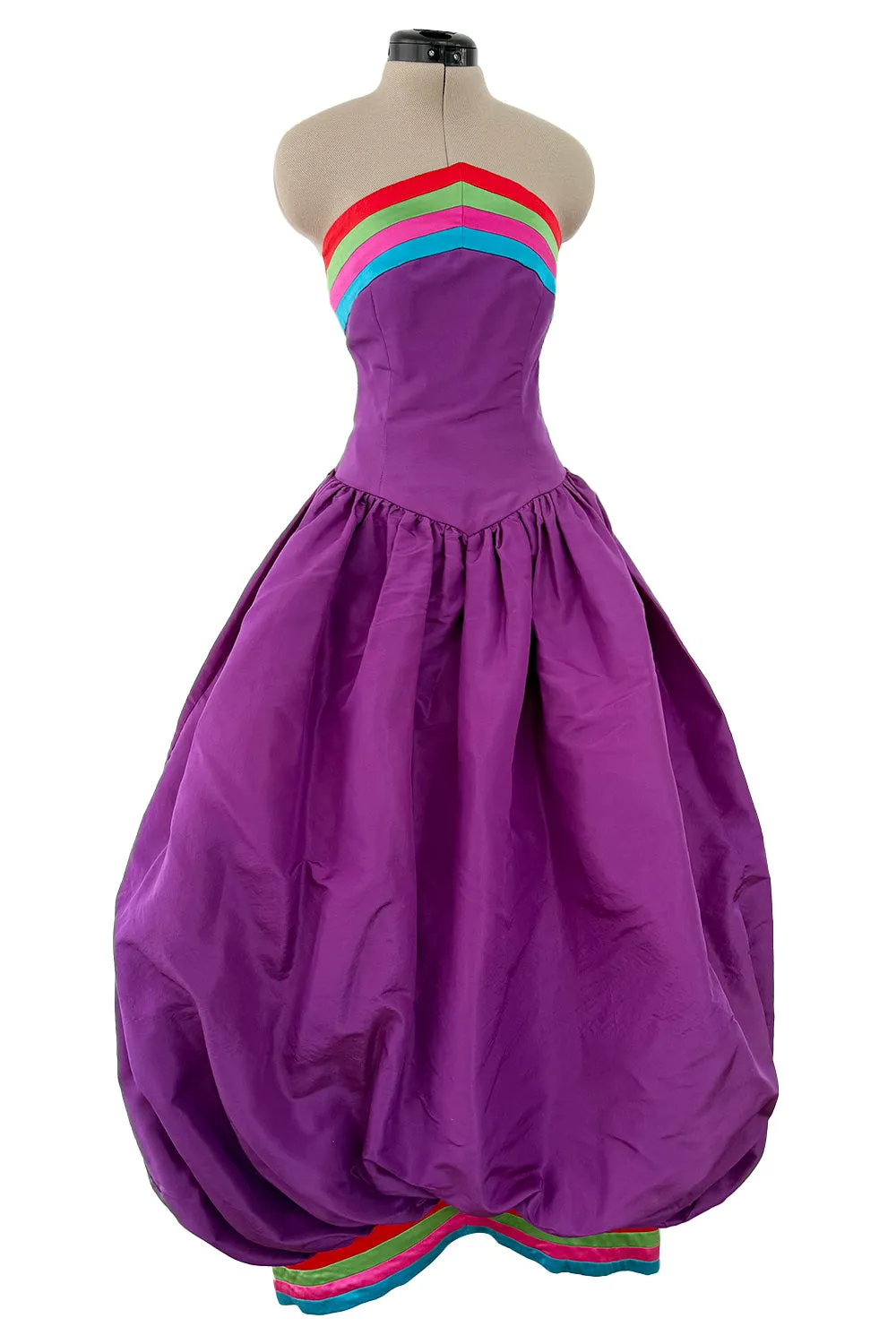 Phenomenal  Fall 1982 Valentino Purple Rainbow Silk Puff Dress