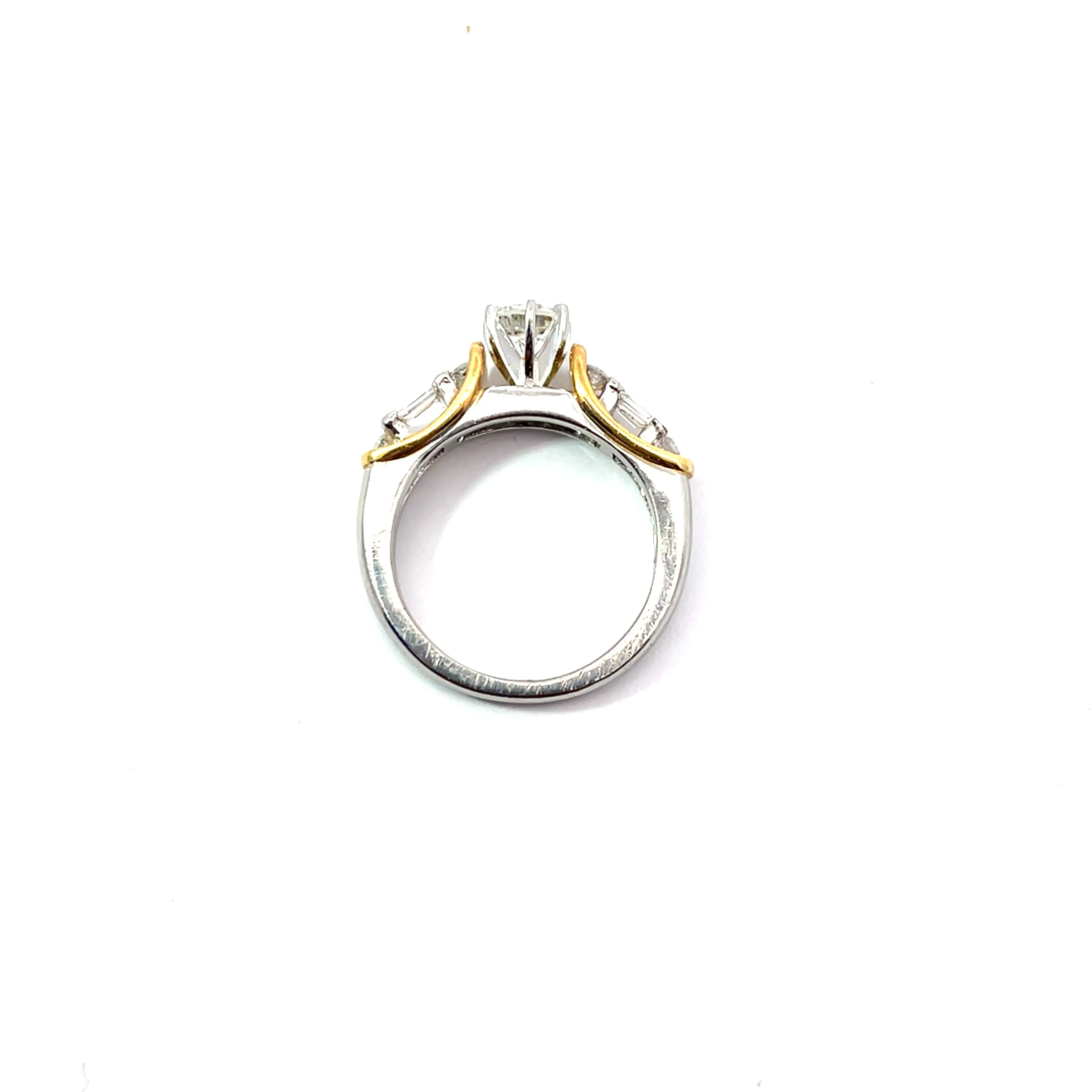 Platinum / 18k Yellow Gold .50ct E VS2 Round Center /.50ct E VS2 Baguette Diamond Channel Set Engagement Ring