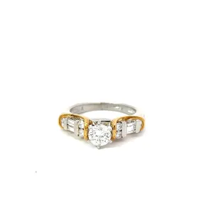 Platinum / 18k Yellow Gold .50ct E VS2 Round Center /.50ct E VS2 Baguette Diamond Channel Set Engagement Ring