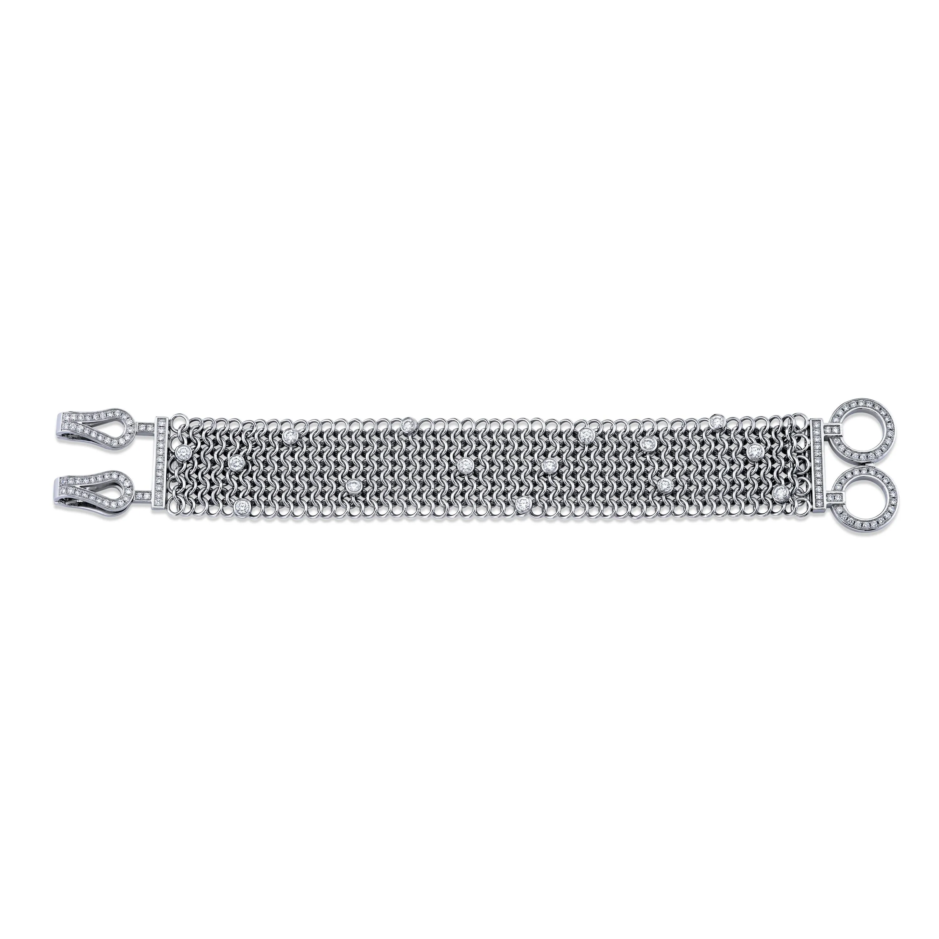 Platinum Handmade Link Bracelet With Round Diamond Accents (3.50ctw)