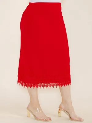 PLUS SIZE ELASTIC WAIST CROCHET BOTTOM HEM MIDI SKIRT