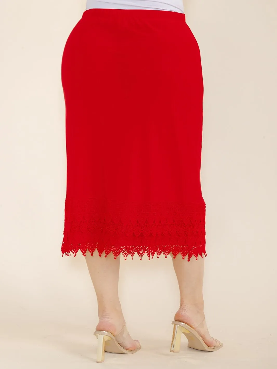 PLUS SIZE ELASTIC WAIST CROCHET BOTTOM HEM MIDI SKIRT