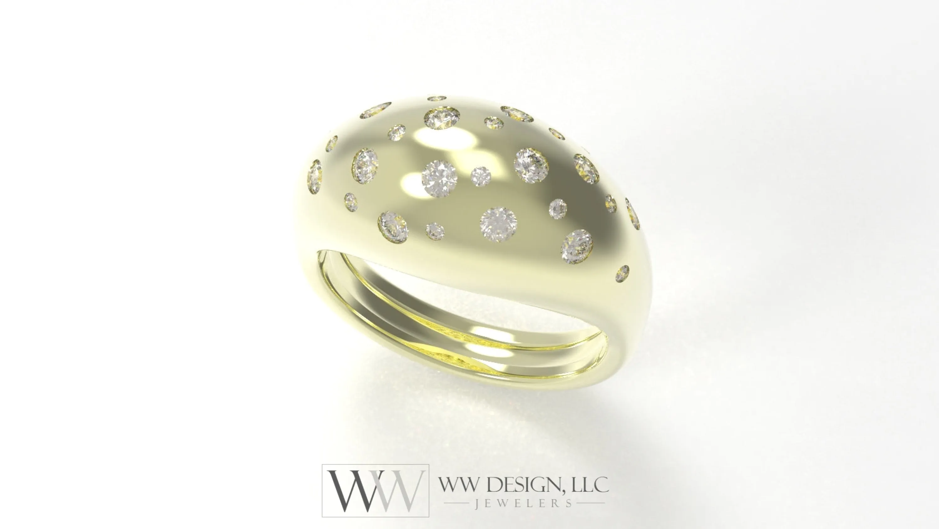 Polka Dot Diamond Dome Ring UNTREATED VS F Genuine Diamonds - 14k, 18k (Yellow, White, Rose) Platinum
