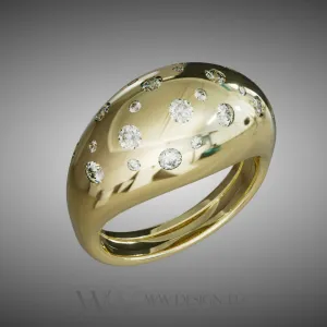 Polka Dot Diamond Dome Ring UNTREATED VS F Genuine Diamonds - 14k, 18k (Yellow, White, Rose) Platinum