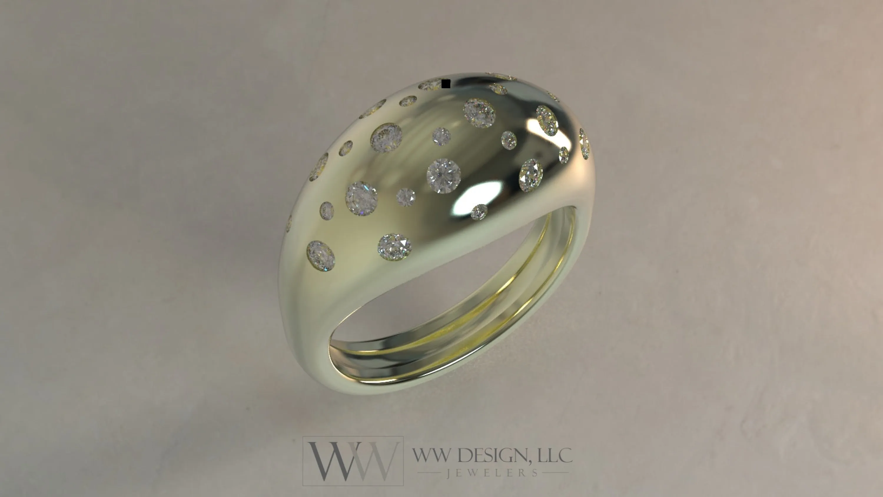 Polka Dot Diamond Dome Ring UNTREATED VS F Genuine Diamonds - 14k, 18k (Yellow, White, Rose) Platinum