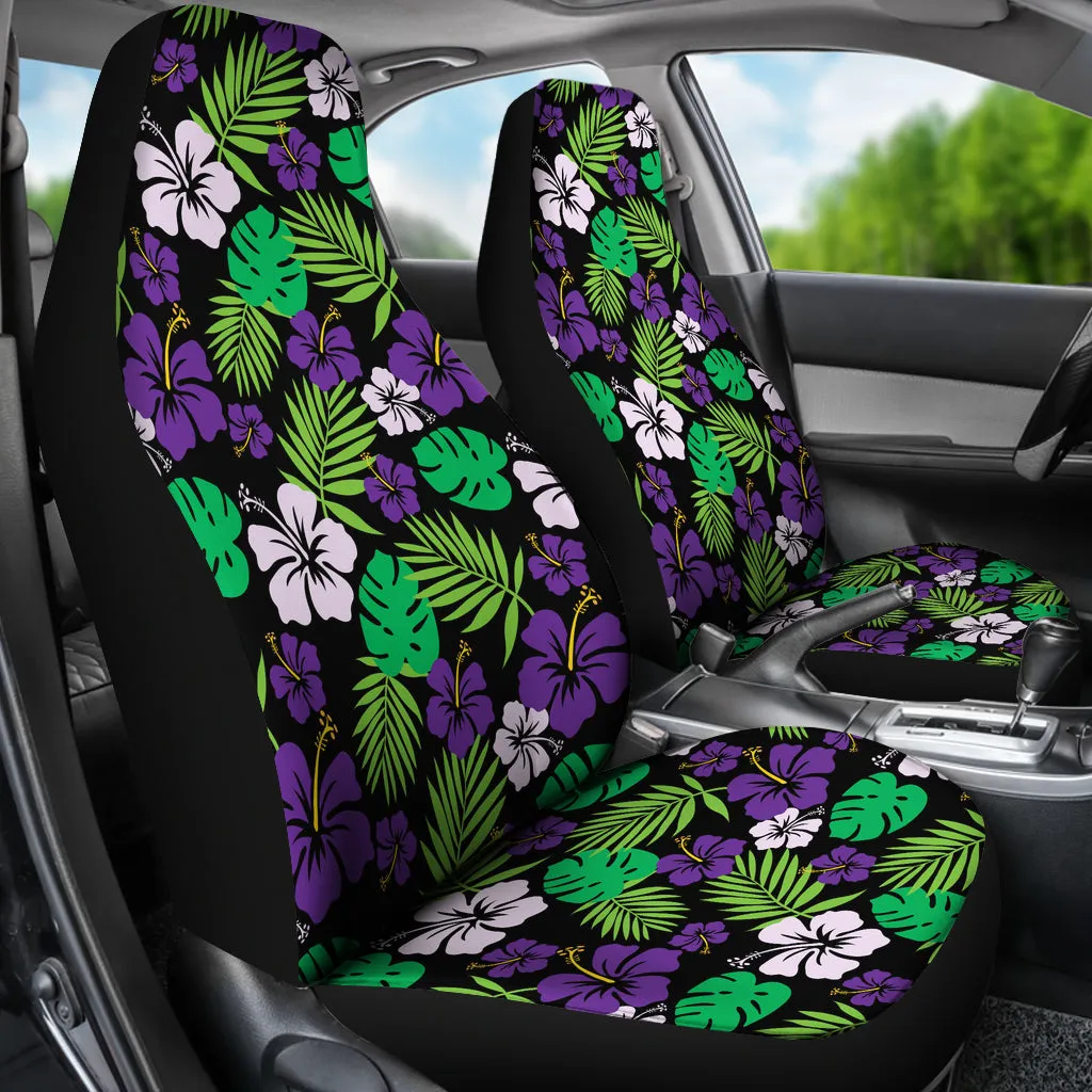 Purple and Green Hibiscus Flower Car Seat Covers Hawaiian Tropical Set of 2