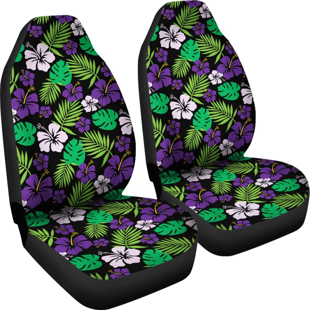 Purple and Green Hibiscus Flower Car Seat Covers Hawaiian Tropical Set of 2