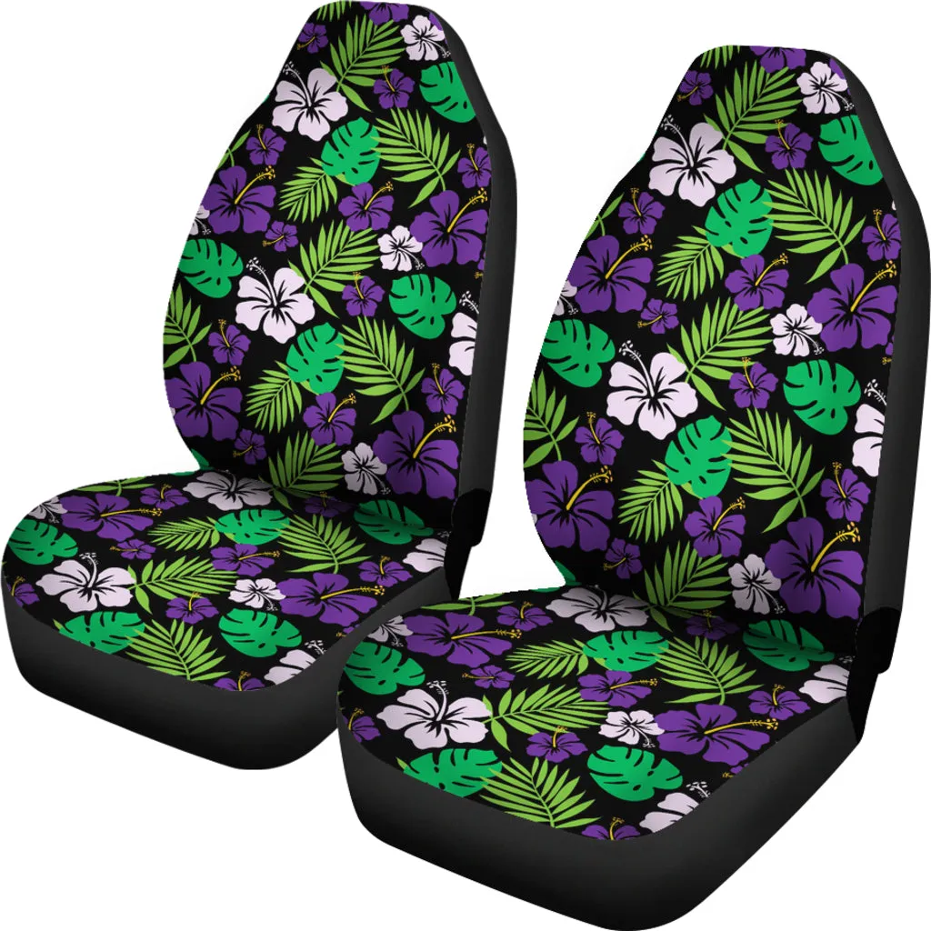 Purple and Green Hibiscus Flower Car Seat Covers Hawaiian Tropical Set of 2