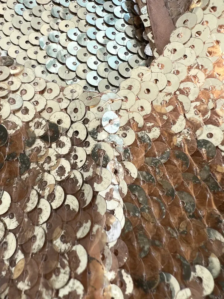 Rare Spring 1973 Loris Azzaro Ad Campaign Documented Gold Metallic Sequin Backless Halter Dress