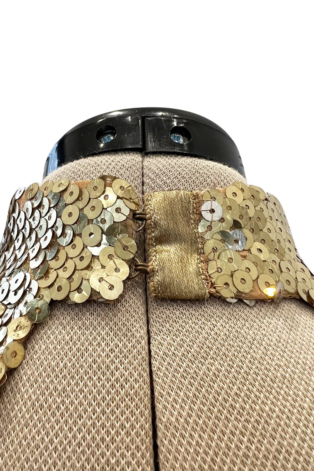 Rare Spring 1973 Loris Azzaro Ad Campaign Documented Gold Metallic Sequin Backless Halter Dress