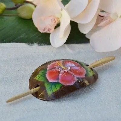 Real Coconut Shell Hair Clip Anthurium, Birds of Paradise or Hibiscus