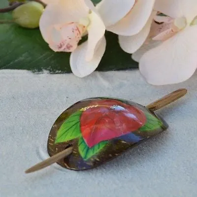 Real Coconut Shell Hair Clip Anthurium, Birds of Paradise or Hibiscus
