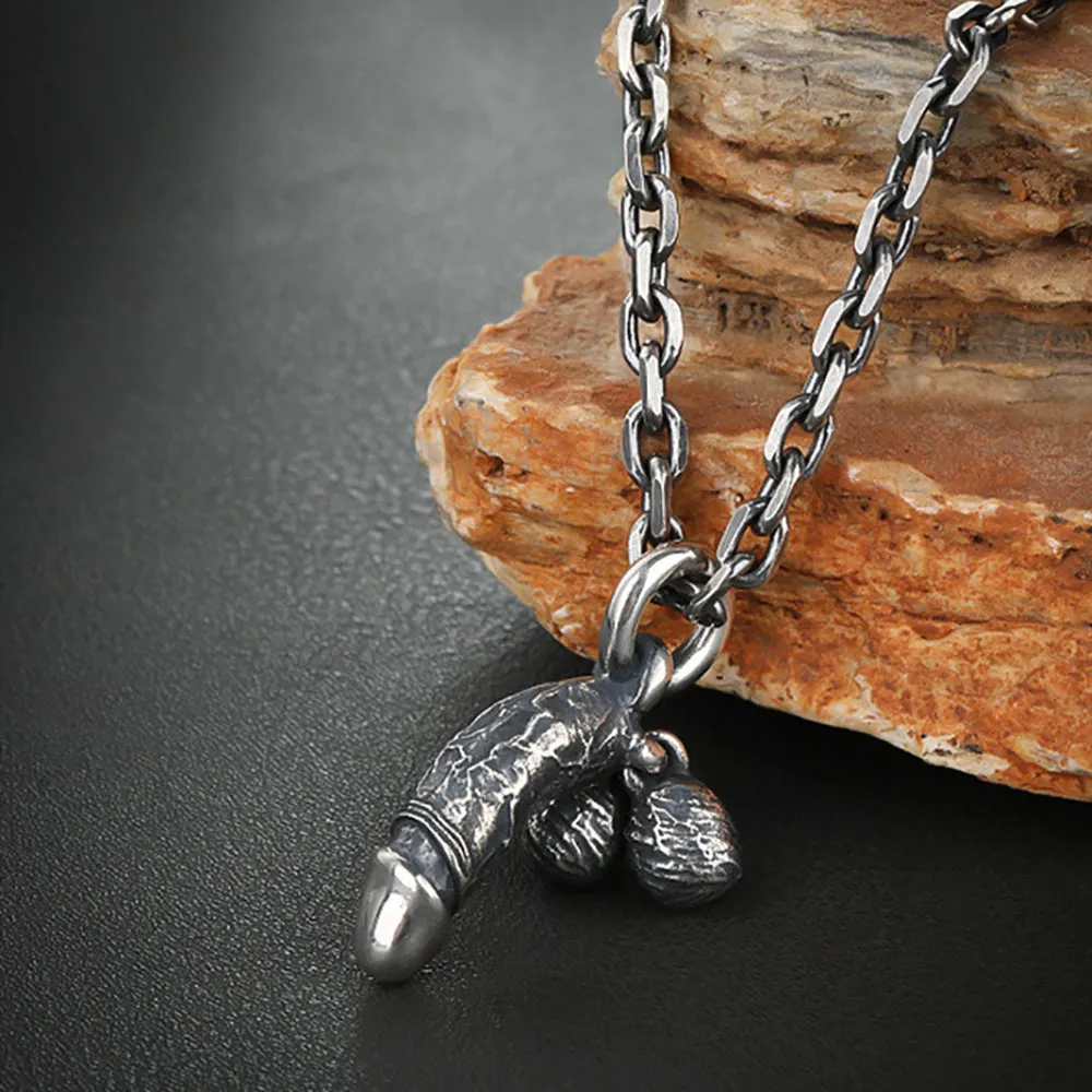 Real Solid 925 Sterling Silver Pendants Sex Penis Organ Fun Hip Hop Jewelry