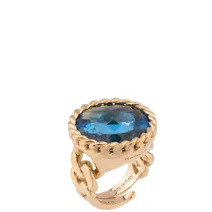 Rebecca Cocktail Gold Chunky Circular Ring - Aqua Blue